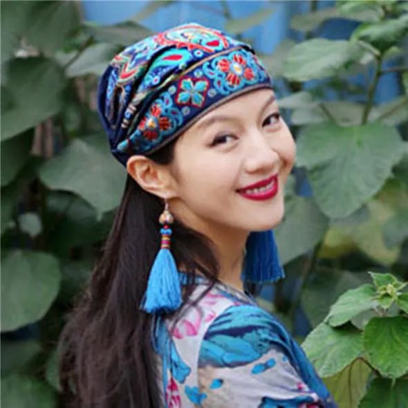 Женщины мексиканский стиль этнических винтажная вышивка Цветок Тюрбан Красный Печатные Шляпа