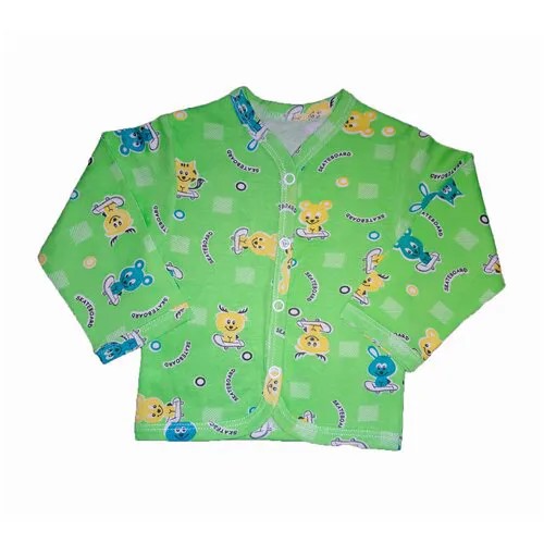 Рубашка  детская, хлопок, на кнопках, длинный рукав, размер 68, зеленый