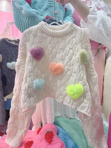 Женский свитер из кроличьего меха, Свободный вязаный пуловер во французском стиле с изображением персикового сердца, вязаная одежда для осени и зимы, 2021
