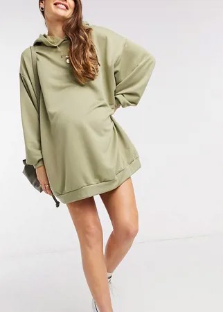 Шалфейно-зеленое короткое платье-худи в стиле oversized ASOS DESIGN Maternity-Зеленый