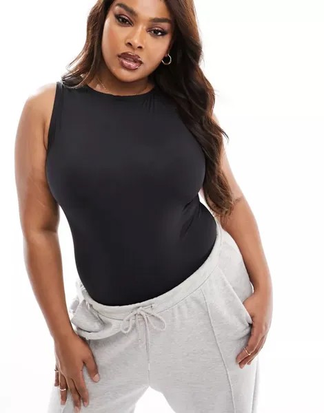 Черное эластичное боди с открытой спиной ASOS Curve