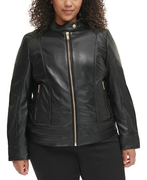 Женское кожаное пальто больших размеров со стегаными плечами GUESS, черный