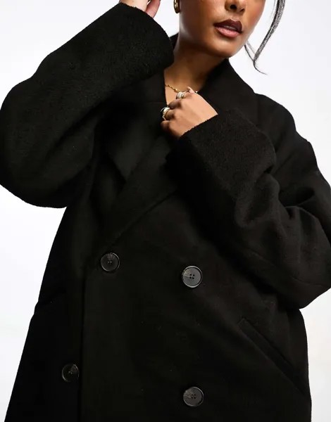 Черное двубортное пальто Monki oversize