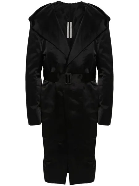 Rick Owens пальто с капюшоном и поясом, черный