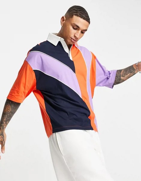 Разноцветная футболка-поло в стиле oversized расцветки колор-блок ASOS DESIGN-Разноцветный