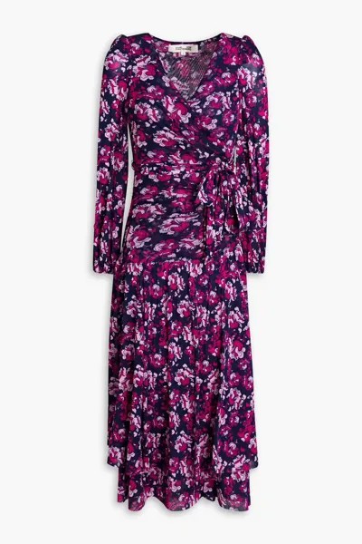 Платье миди из сетки с принтом и запахом Cataline Diane Von Furstenberg, темно-синий