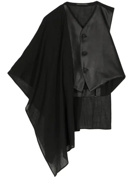 Асимметричный кожаный жилет со вставками Yohji Yamamoto, черный