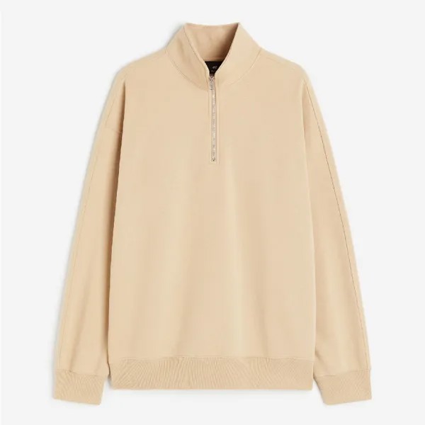 Свитшот H&M Thermolite Relaxed Fit Half-zip, светло-бежевый