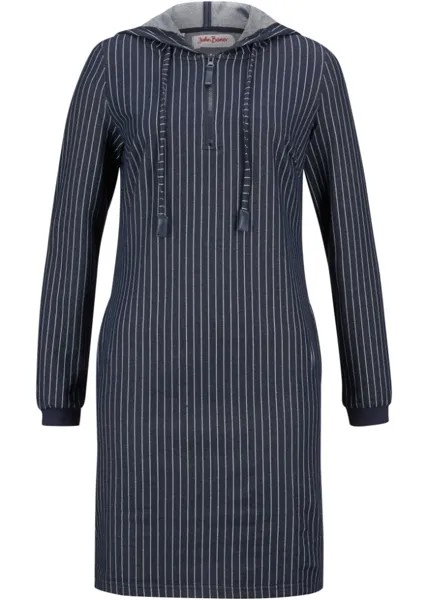 Полосатое спортивное платье в джинсовом стиле с капюшоном John Baner Jeanswear, синий