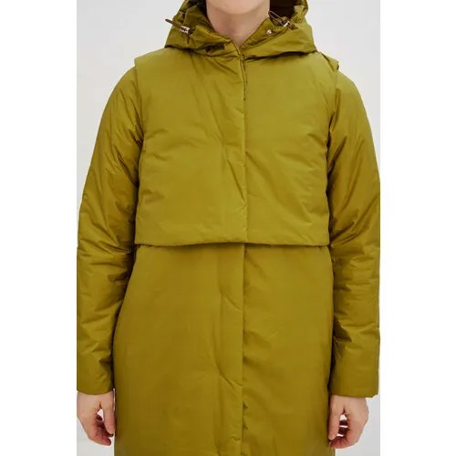 Куртка  УСТА К УСТАМ демисезонная, силуэт трапеция, карманы, подкладка, пояс/ремень, мембранная, размер S, зеленый