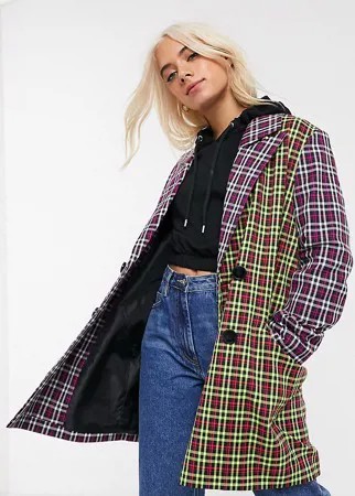 Пальто в клетку ASOS DESIGN Petite-Многоцветный