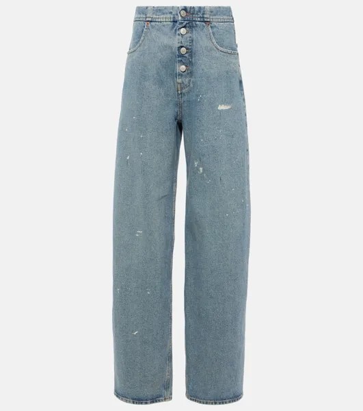 Прямые джинсы с завышенной талией и потертостями Mm6 Maison Margiela, синий