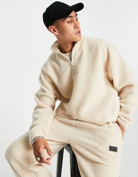 Кремово-белый плюшевый свитшот в стиле oversized от комплекта с короткой молнией ASOS DESIGN-Светло-бежевый цвет