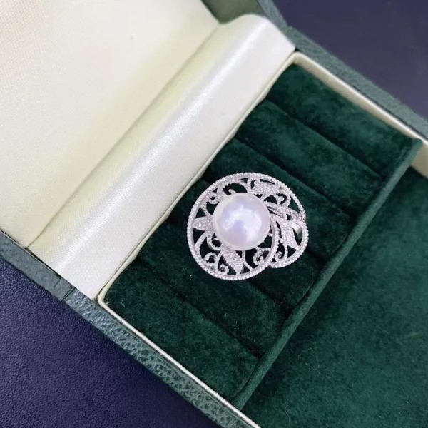 Кольца MJ женские с натуральным пресноводным белым жемчугом, однотонные Серебристые круглые кольца, хороший подарок на день рождения, 10-11 мм