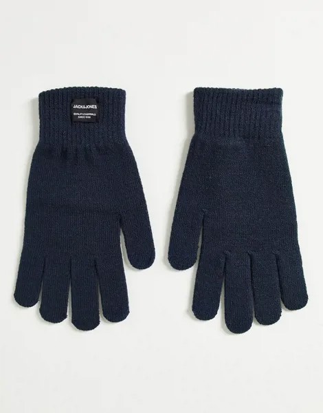 Темно-синие вязаные перчатки в классическом стиле Jack & Jones-Темно-синий