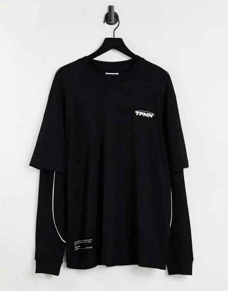 Черный лонгслив в стиле oversized с несколькими слоями Topman-Черный цвет