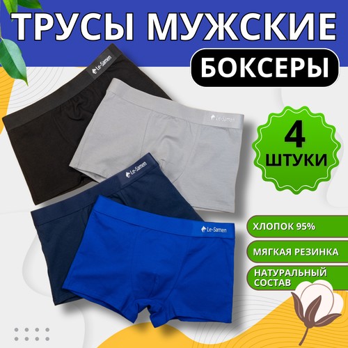 Трусы Le-Samen, комплект из 4 шт., размер M, синий/серый/черный