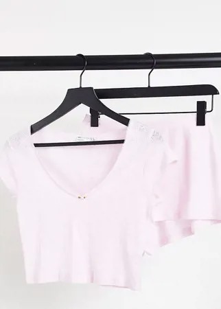Ажурный пижамный комплект из топа и шортов розового цвета ASOS DESIGN Petite-Розовый цвет