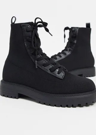 Черные трикотажные ботинки на шнуровке ASOS DESIGN-Черный цвет