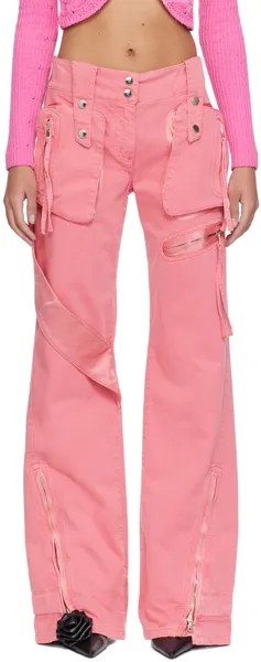 Розовые джинсовые брюки карго, окрашенные в готовую одежду Blumarine