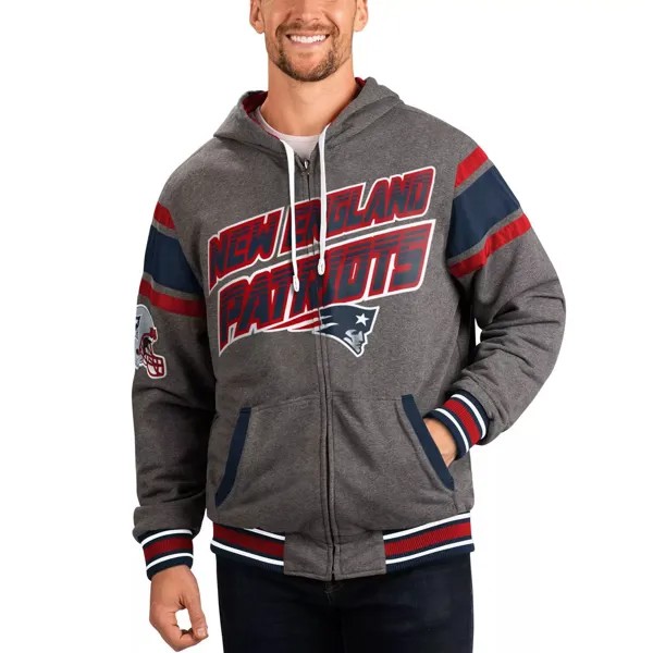 Мужская спортивная куртка Carl Banks темно-синего/серого цвета New England Patriots Extreme с двусторонней толстовкой и молнией во всю спину G-III