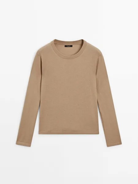 Джемпер фактурной вязки из фетра Massimo Dutti, коричневый