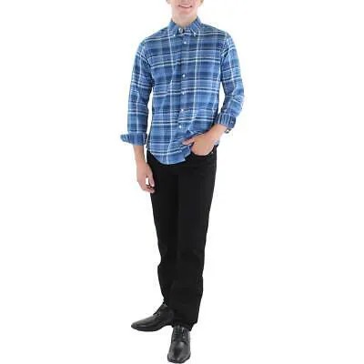 Мужская синяя хлопковая рубашка на пуговицах с хлопковым воротником Ralph Lauren M BHFO 2605