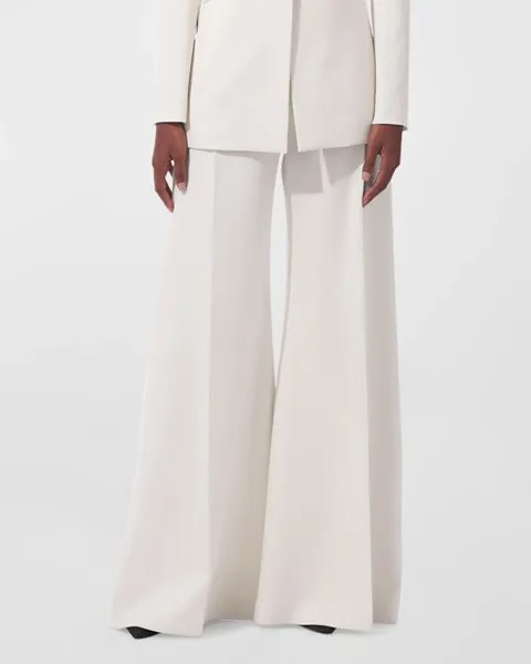 Широкие шерстяные брюки с высокой талией Carolina Herrera, цвет Ivory