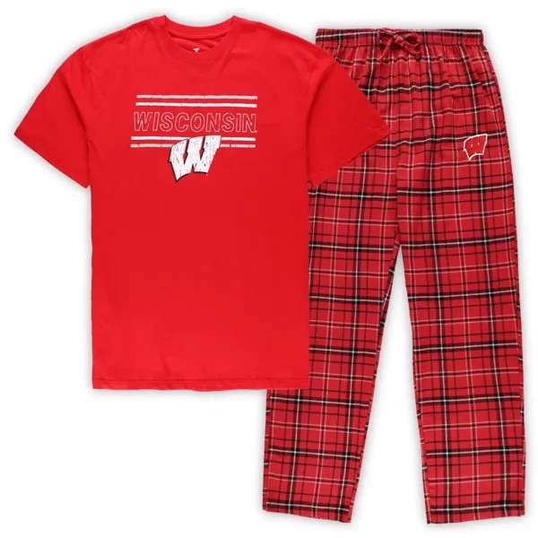 Мужские спортивные красные/черные брюки Wisconsin Badgers, большие и высокие брюки в клетку, комплект для сна для мужчин Concepts