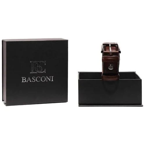 Ремень BASCONI, натуральная кожа, металл, подарочная упаковка, для мужчин, размер 125, длина 125 см., коричневый