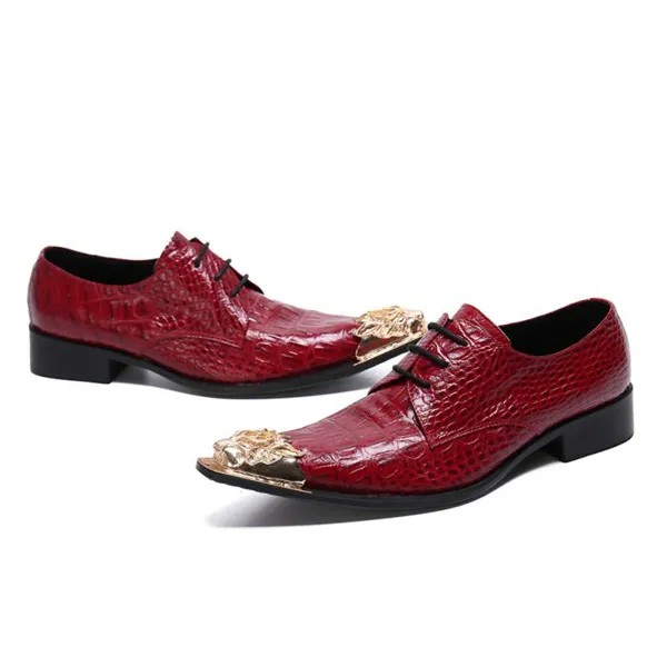 Красные лакированные кожаные мужские туфли, золотые туфли с острым носком, на шнуровке, Дерби, деловые туфли, большие размеры 37-46