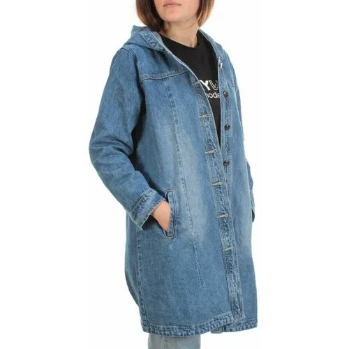 Джинсовая куртка , демисезон/лето, удлиненная, оверсайз, карманы, капюшон, размер 4XL, синий