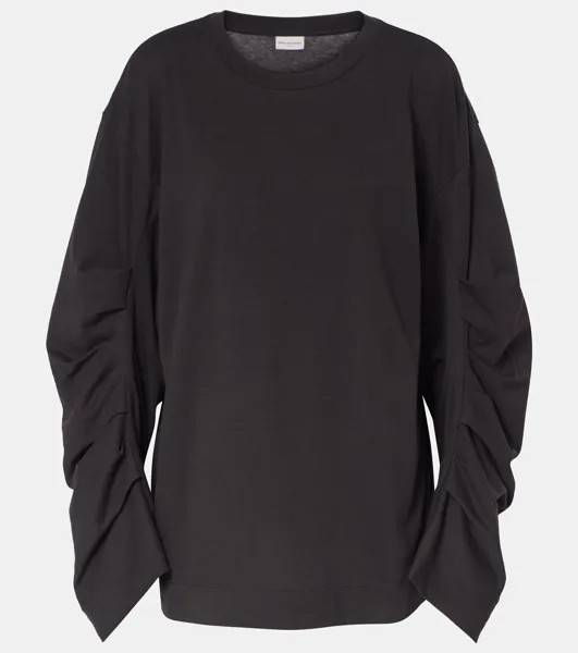 Свитшот из хлопкового джерси с оборками Dries Van Noten, черный