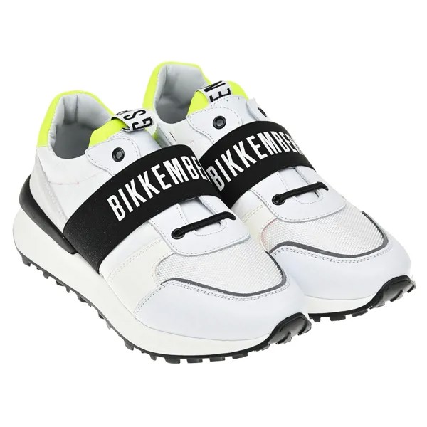 Белые кроссовки с салатовыми вставками Bikkembergs