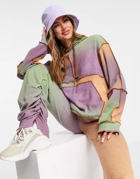 Легкий трикотажный oversized-худи в стиле пэчворк от комплекта Jaded London-Многоцветный
