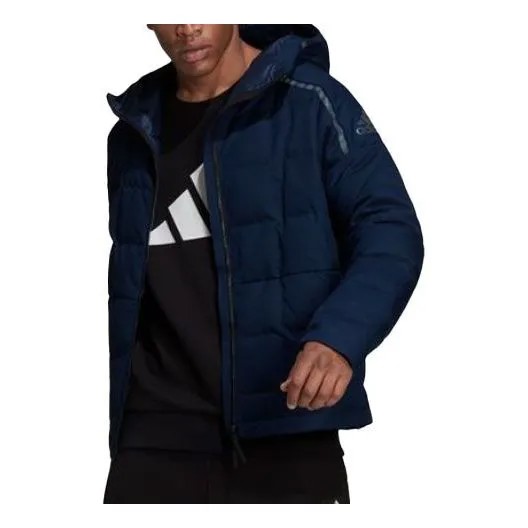 Пуховик adidas Sports Stay Warm hooded down Jacket Navy Blue, синий