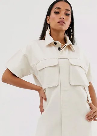 Джинсовое платье-рубашка прямого кроя ASOS DESIGN Petite-Белый