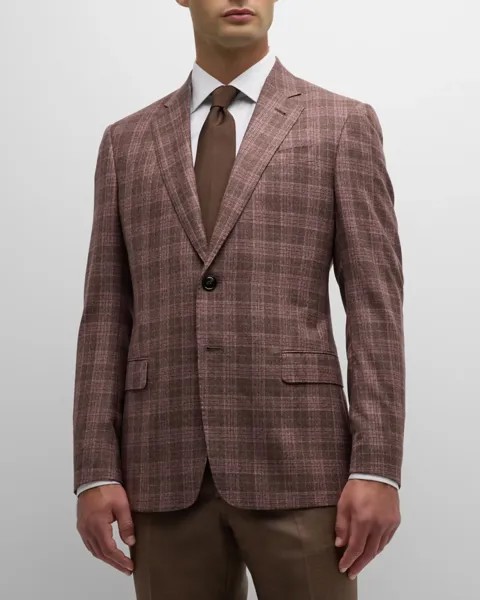 Мужское спортивное пальто в клетку из мягкой шерсти и кашемира Giorgio Armani, цвет Brown