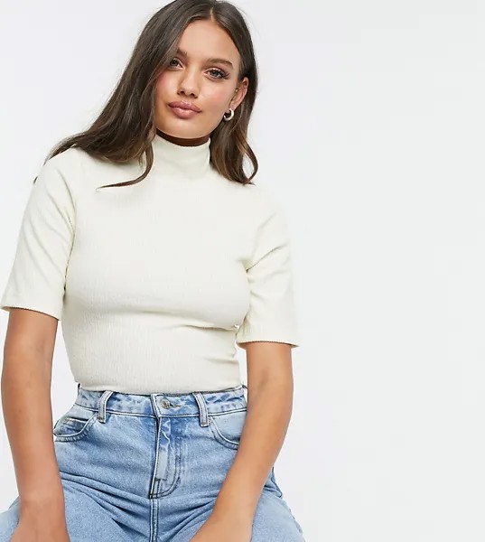 Фактурная трикотажная водолазка с короткими рукавами Fashion Union Petite-Белый