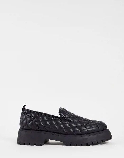 Черные стеганые лоферы из искусственной кожи на массивной подошве ASOS DESIGN-Черный цвет