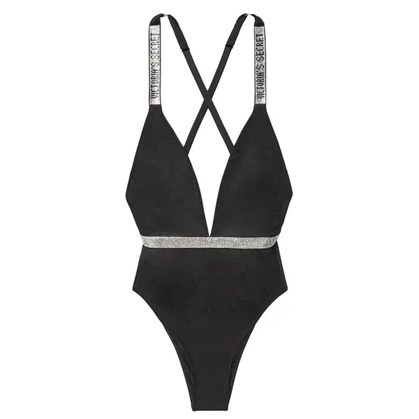 Купальник Victoria's Secret Swim Shine Strap Plunge One-Piece, черный