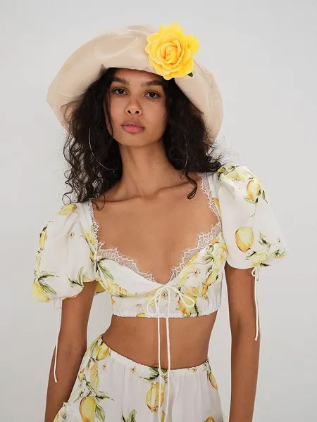 Кроп-топ For Love & Lemons Alana, белый/желтый