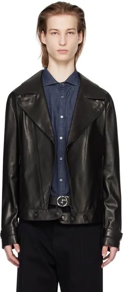 Черная кожаная куртка из плонге Emporio Armani
