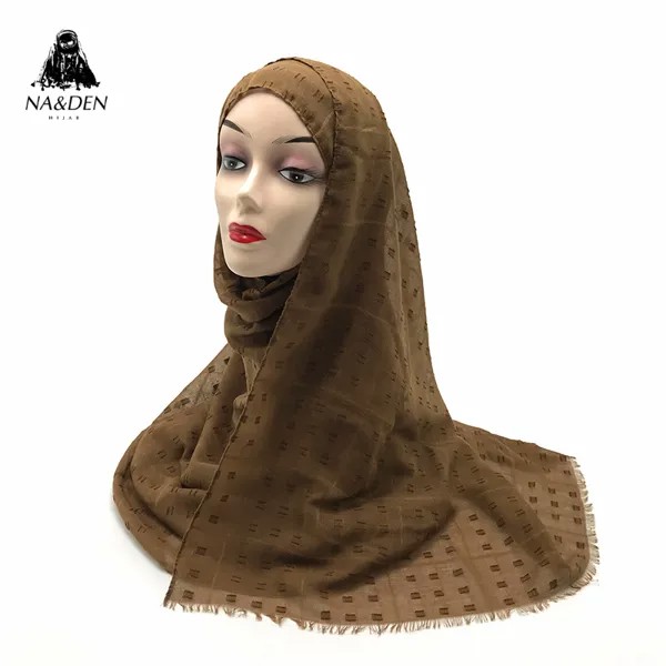 Женский Длинный шарф-хиджаб из вискозы с помпоном, длинная шаль, мусульманская повязка на голову, однотонный длинный шарф в исламский горош...