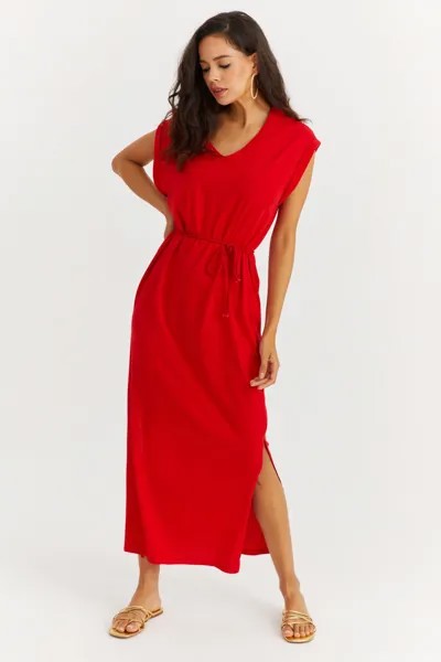 Женское красное платье макси с разрезом по бокам DY2213-5 Cool & Sexy, красный