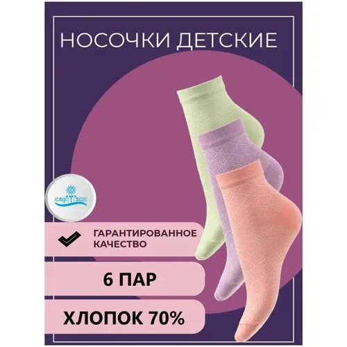 Носки САРТЭКС 6 пар, размер 22/24, розовый, зеленый