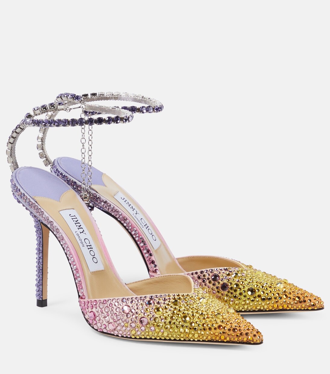 Атласные туфли Saeda 100 с декором Jimmy Choo, мультиколор