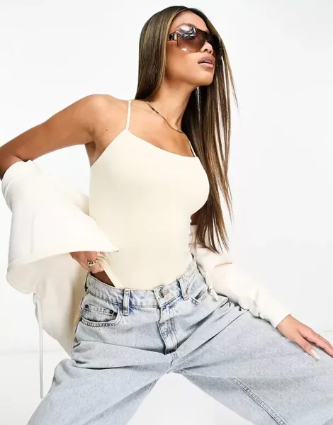 Молочно-белое боди с завязками на спине и тонкими бретелями ASOS