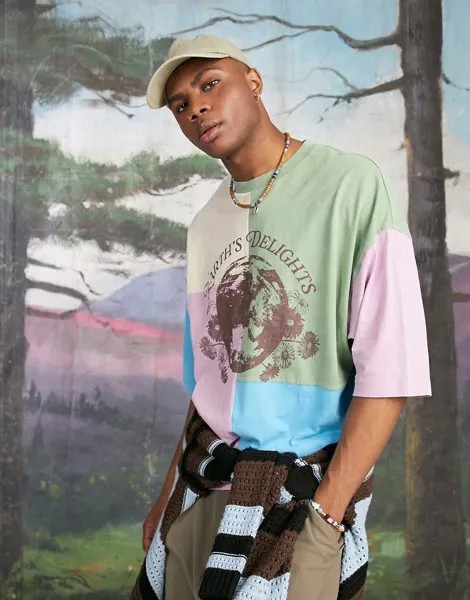 Oversized-футболка в стиле колор блок с принтом Земли спереди ASOS DESIGN-Разноцветный