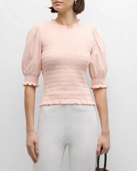 Топ Langston со сборками и короткими рукавами Veronica Beard, цвет Pink
